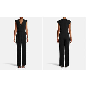 Nicole Miller Women 2 Jumpsuit V‎ Neck Sleeveless Shoulder Pads New